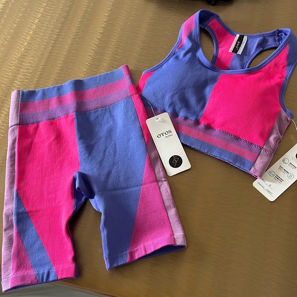 Pants - NWT Pink + Purple 2 Piece Biker Short + Bra Set